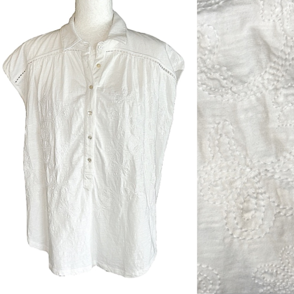 Dylan x Sundance Feronia White Embroidered Crochet Trim Cap Sleeve Knit Top - S